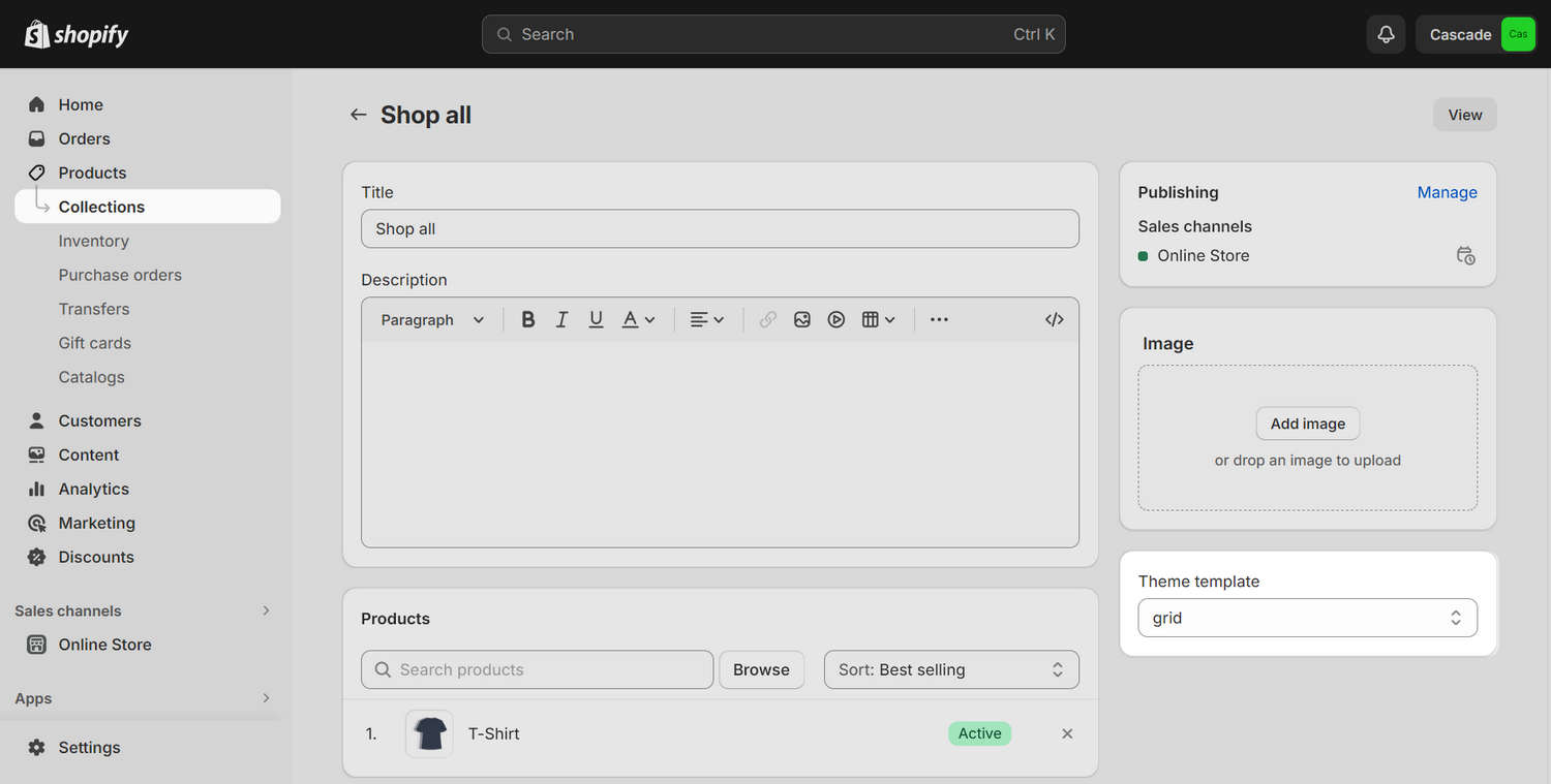The Shopify admin Collections admin page.
