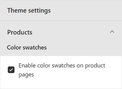 The color swatches checkbox options in Theme settings.