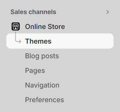 The Themes menu on a store's Shopify admin page.