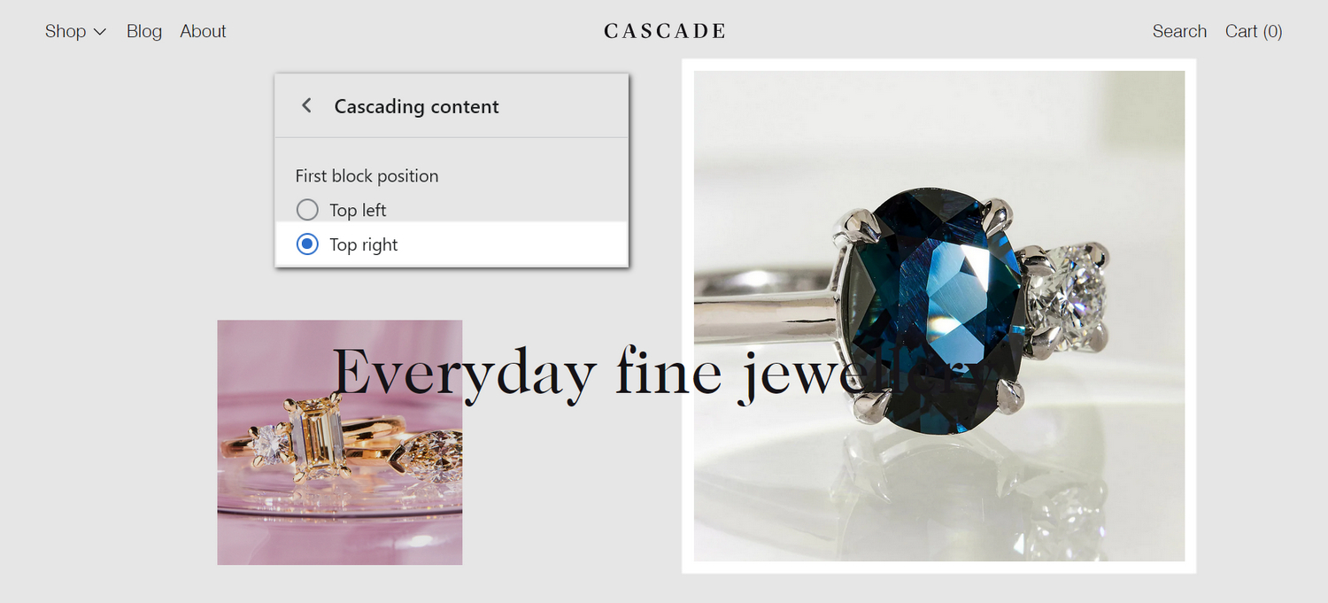 An example Cascading content section on a store's home page.
