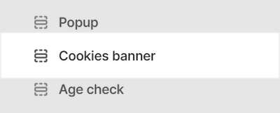 The Cookies banner section selected in Theme editor.