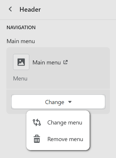 The header menu options in Theme editor.