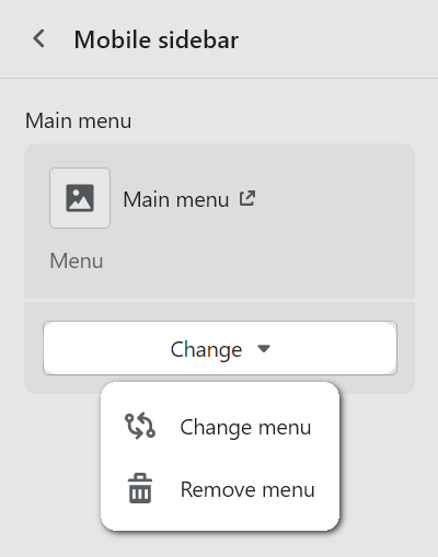 The mobile sidebar menu options in Theme editor.