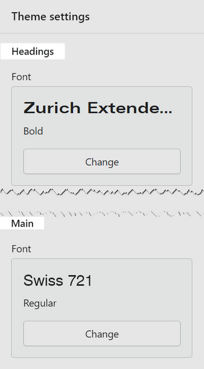 Examples of types of text with font pickers in the Font area of Theme setting's Typography menu