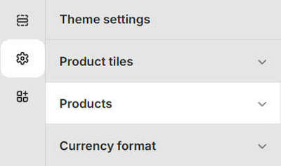 The products menu in Theme settings