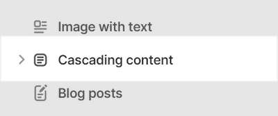 A Cascading content section selected in Theme editor.