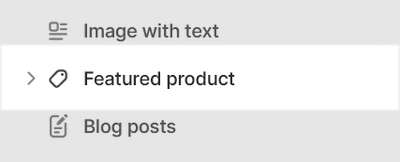 A Featured product section selected in Theme editor.
