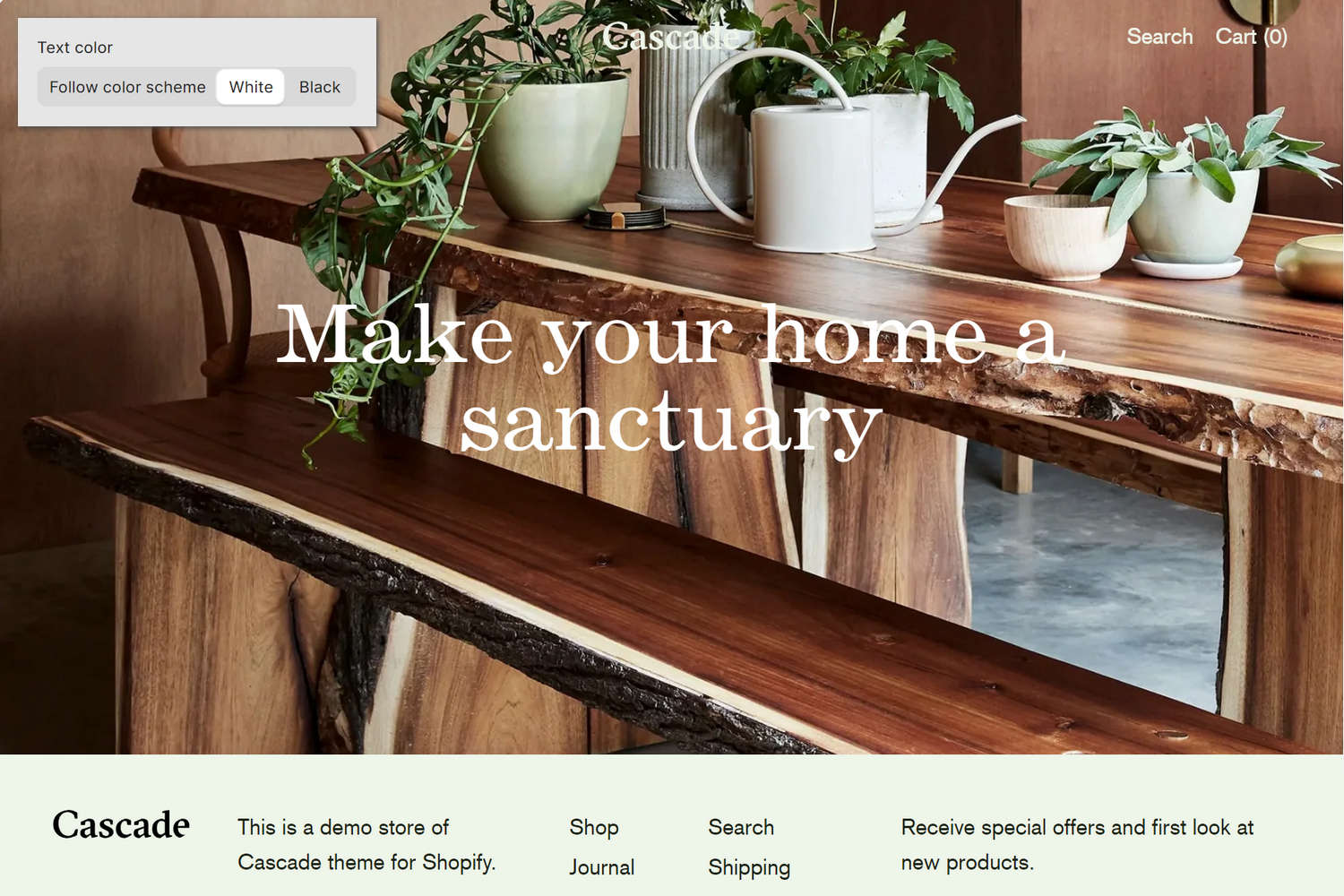 An example Image with text overlay section on a store's home page.