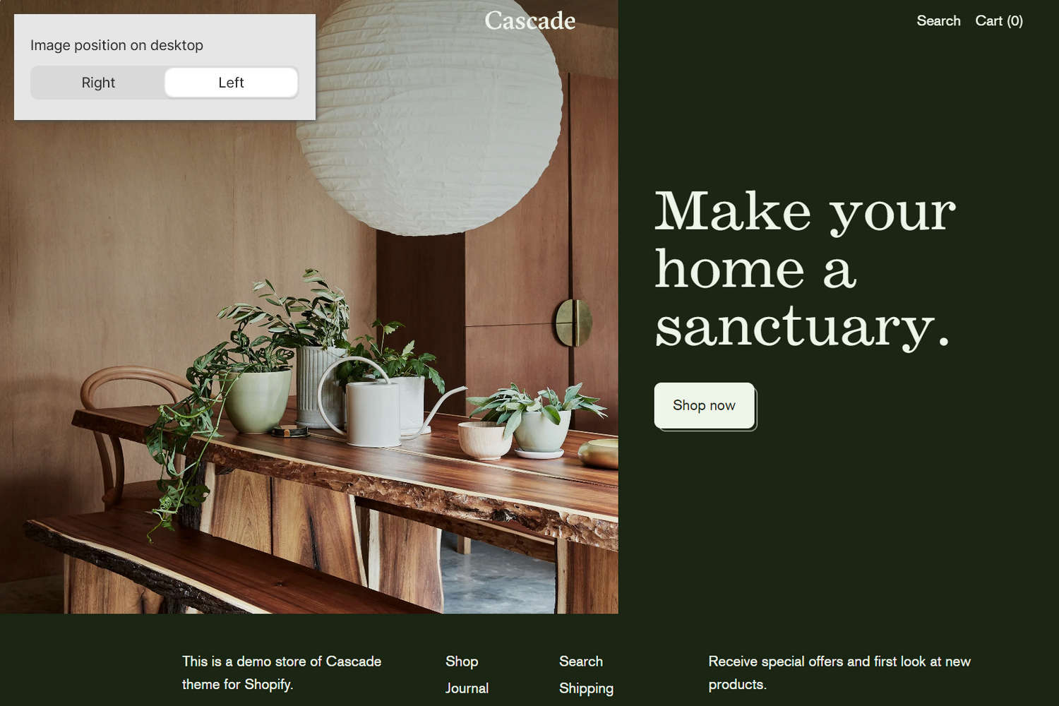 An example Image with text split section on a store's home page.