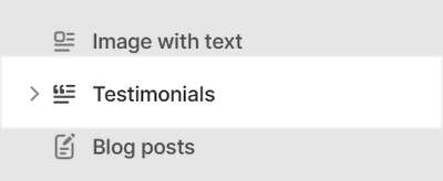 The Testimonials section selected in Theme editor.