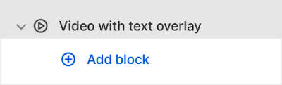 The Video with text overlay section's Add block menu in Theme editor.