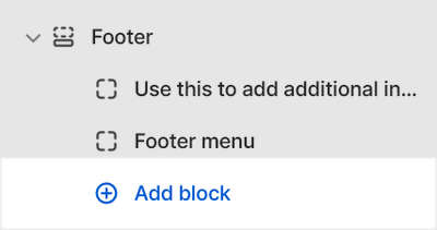 The add block menu in Theme editor.