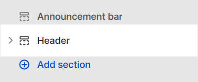 The header section selected in Theme editor.