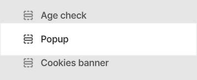 The popup section selected in Theme editor.