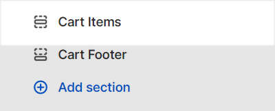 The Cart items section menu in Theme editor.