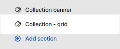 The Collection - grid section selected in Theme editor.