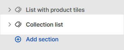 The Collection list section selected in Theme editor.