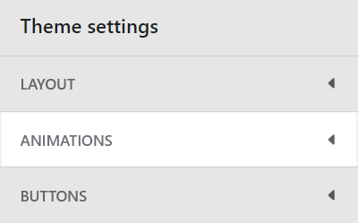 Theme setting's Animations menu.