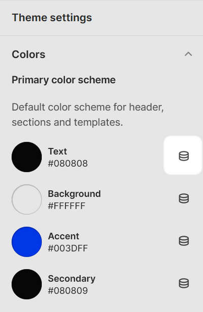 The Connect dynamic source icon, inside the Theme setting's Colors menu, in Theme editor.