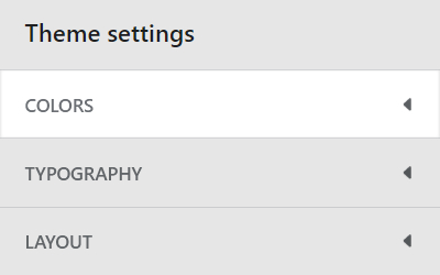 The Theme setting's Colors menu in Theme editor.