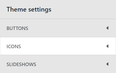 The Theme setting's Icons menu in Theme editor.
