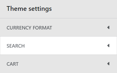 The Theme setting's Search menu in Theme editor.
