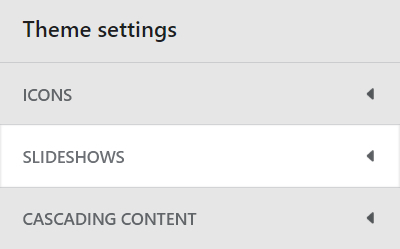 The Theme setting's Slideshows menu in Theme editor.