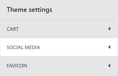 The Theme settings Social media menu in Theme editor.