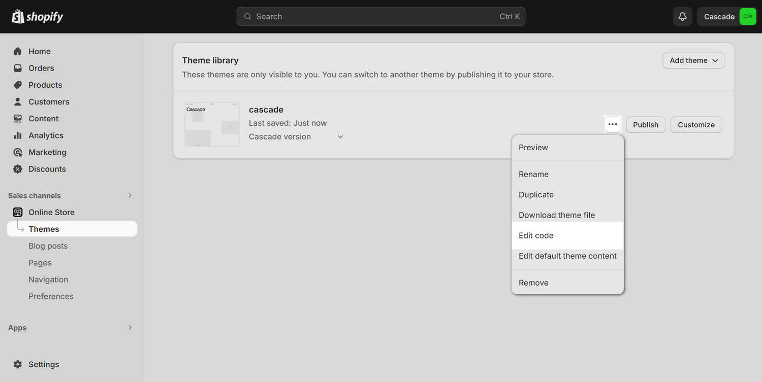 The Actions dropdown in Shopify admin.