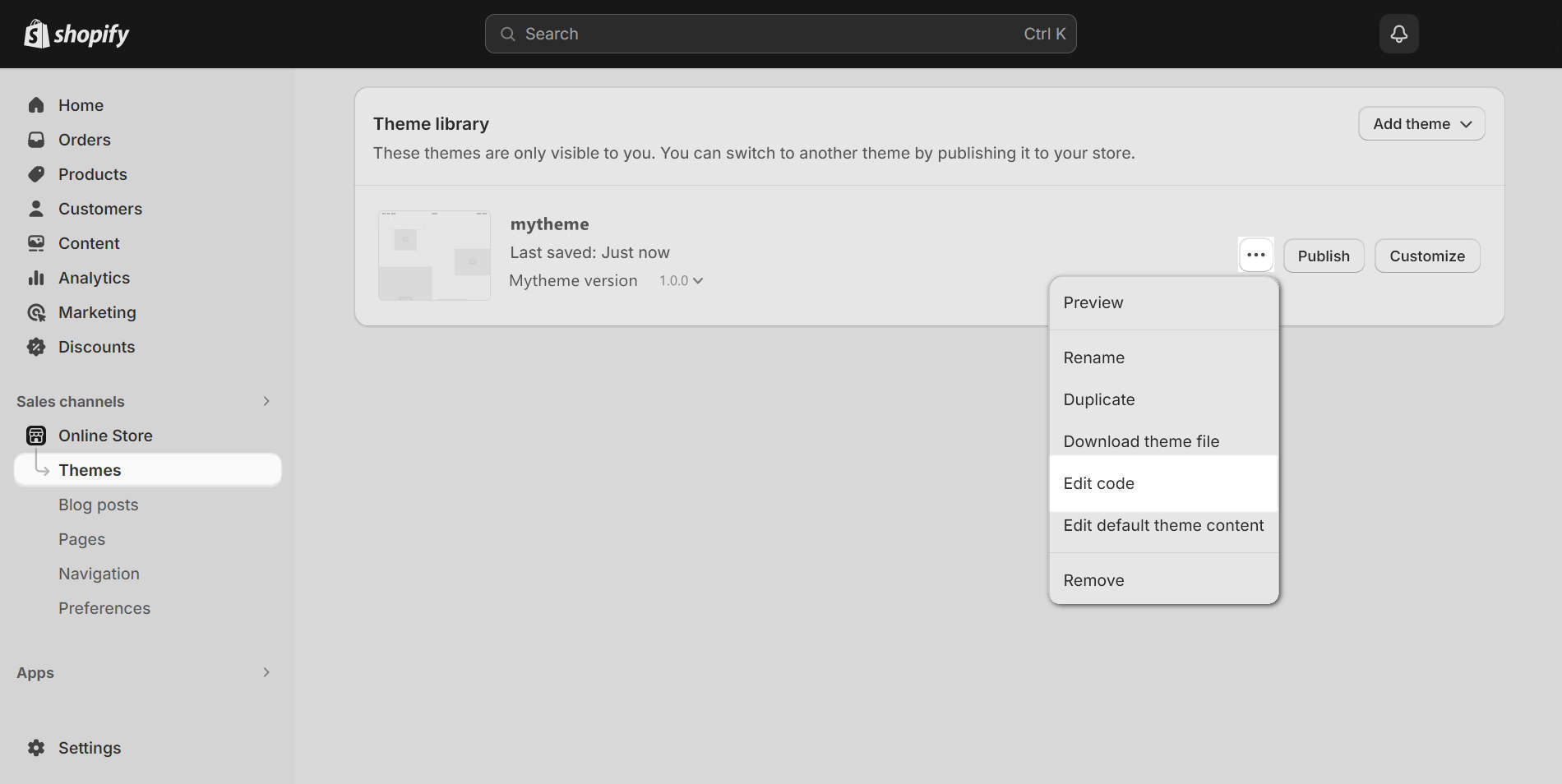 The Actions dropdown in Shopify admin.