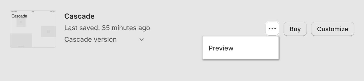 The Shopify admin preview theme option.