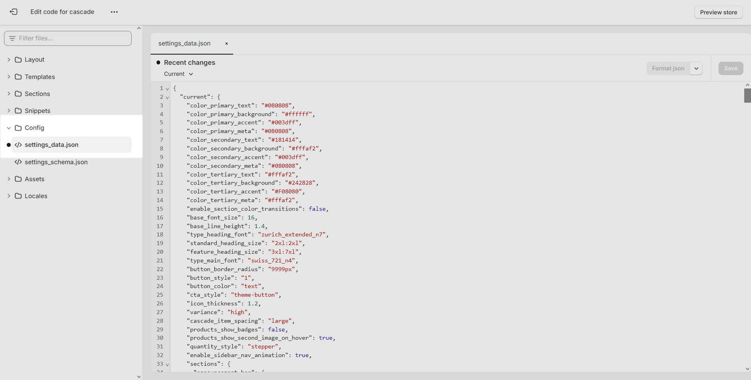 A file open in the Shopify Code editor.