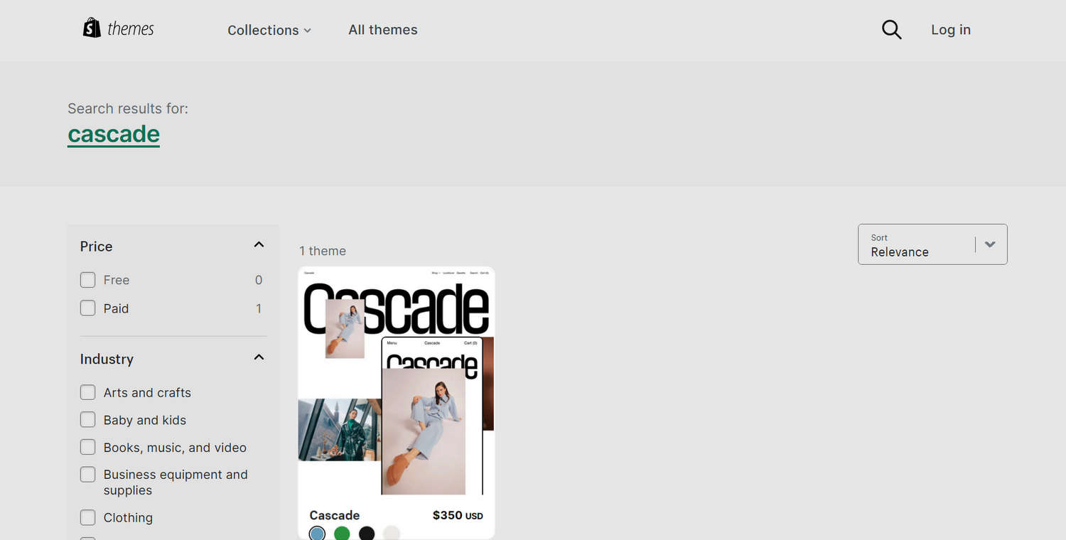 Shopify Theme store's search field.