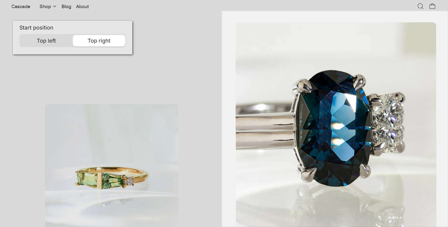 An example Cascading content section on a store's home page.