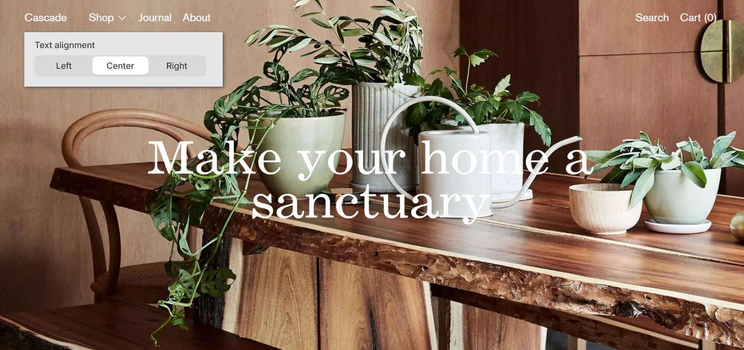 An example Image with text overlay section on a store's home page.