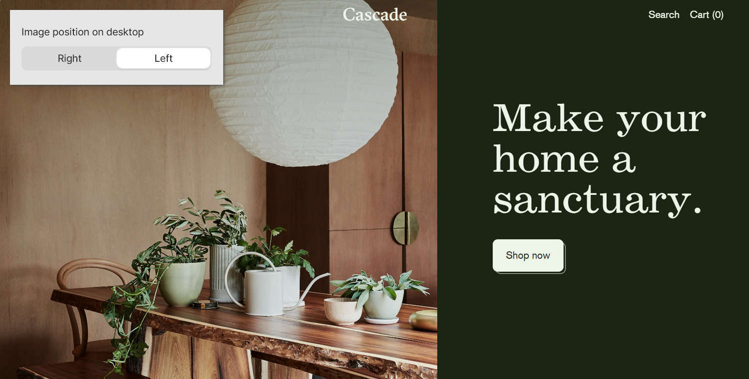An example Image with text split section on a store's home page.