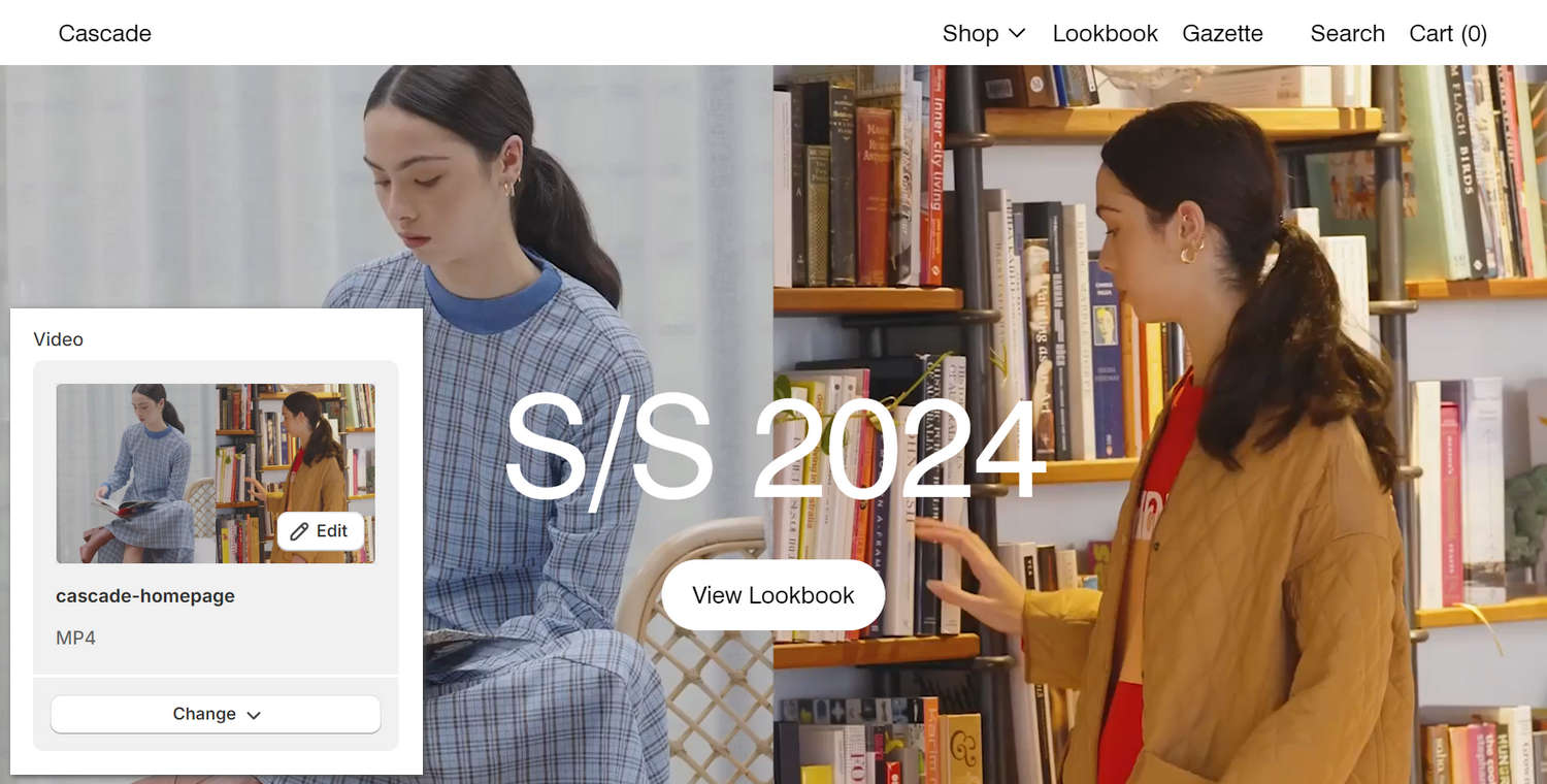 An example Video with text overlay section on a store's home page.