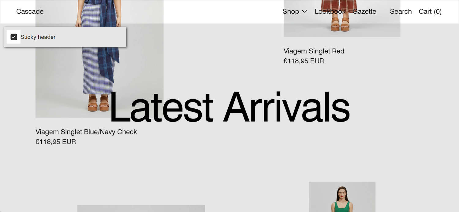 An example Header section on a store's home page.