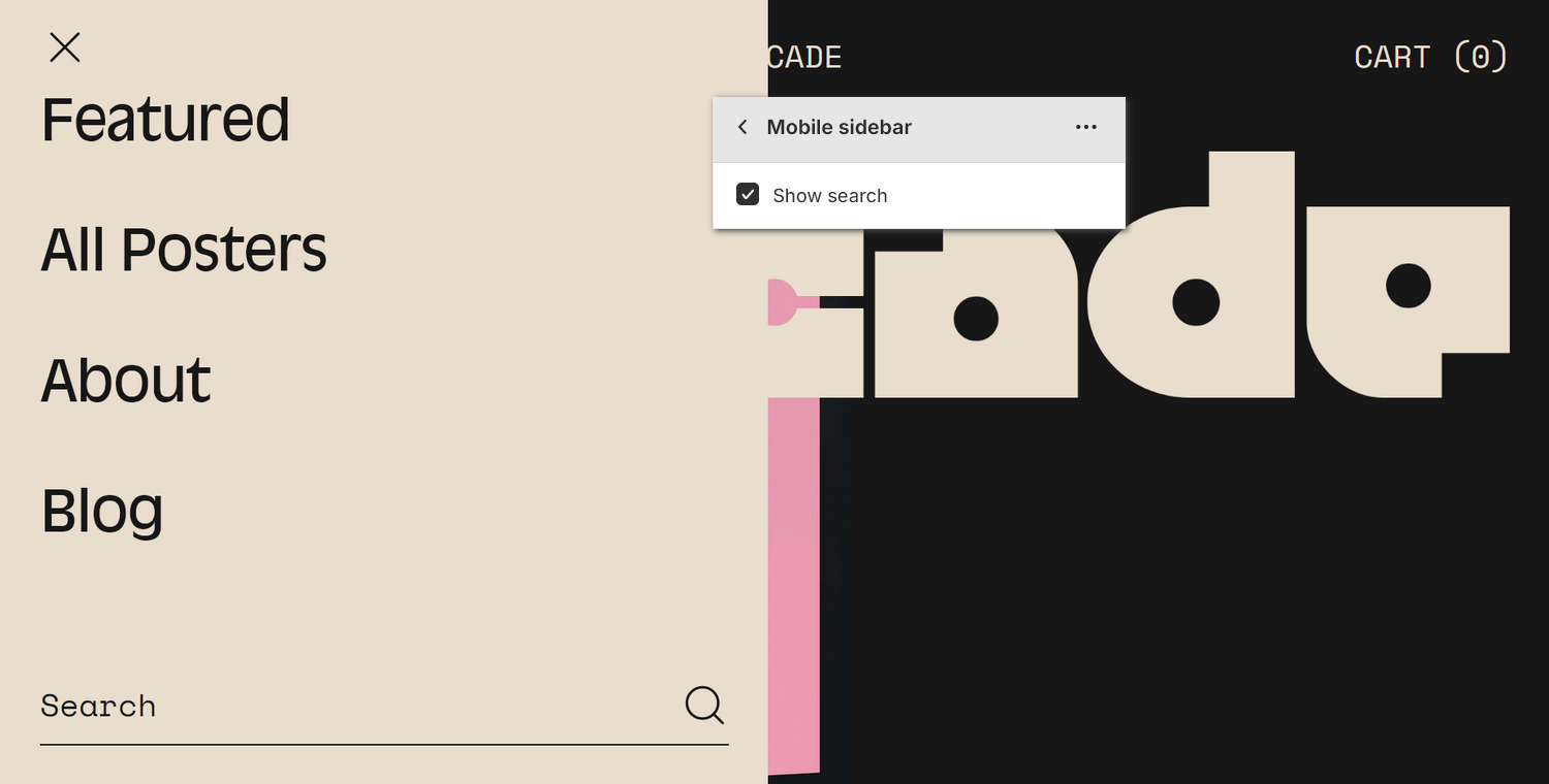 An example Mobile sidebar section on a store's home page.
