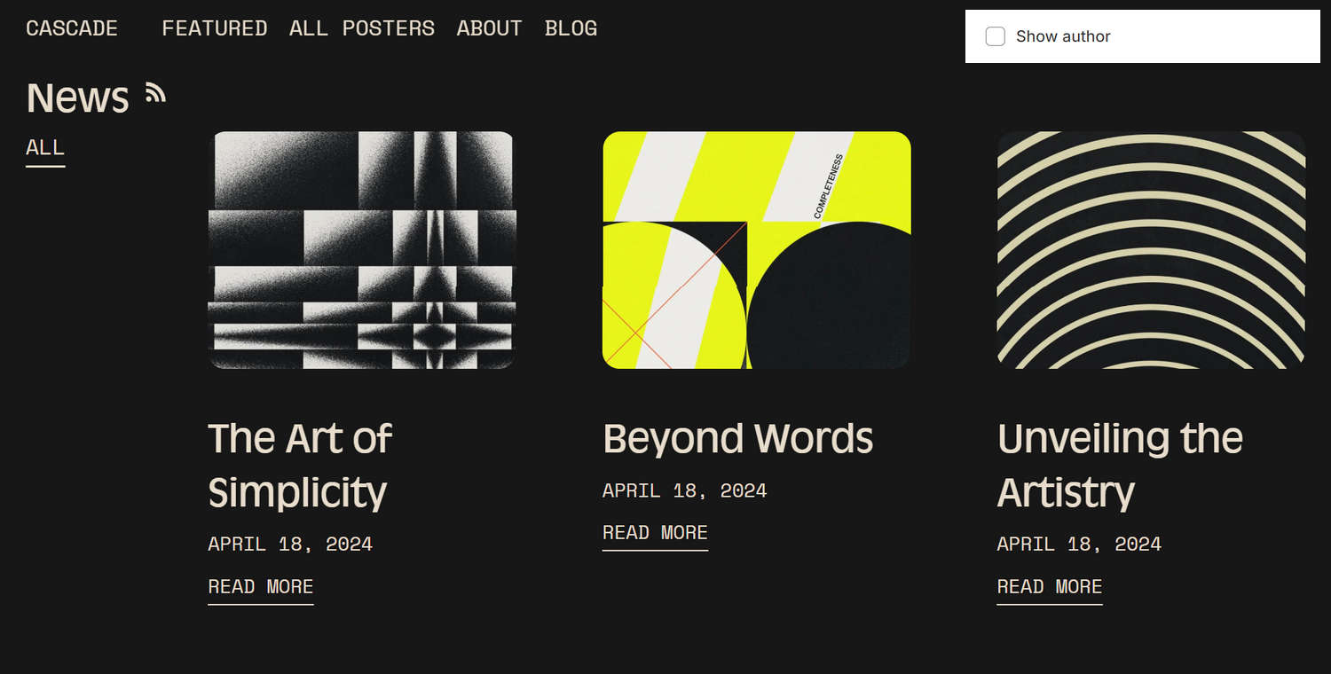 A Blog - grid section on a store's (blog) Grid page.