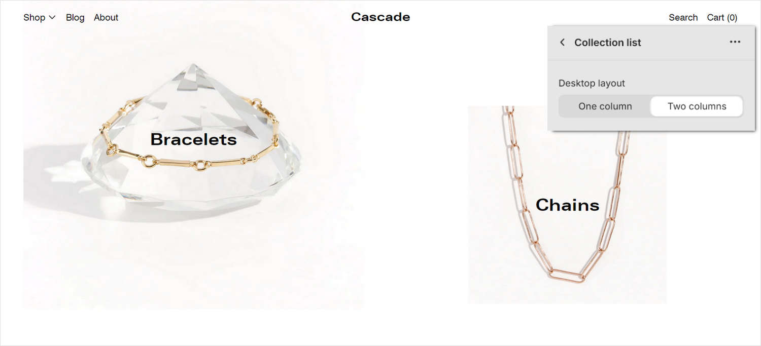 An example Collection list section on a store's Collections list page.