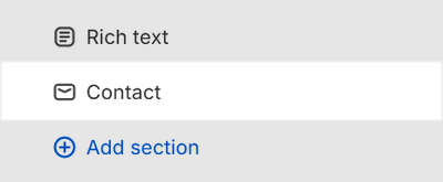 The Contact page section selected in Theme editor.