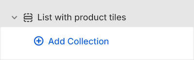 The List with product tiles section's Add block menu in Theme editor.