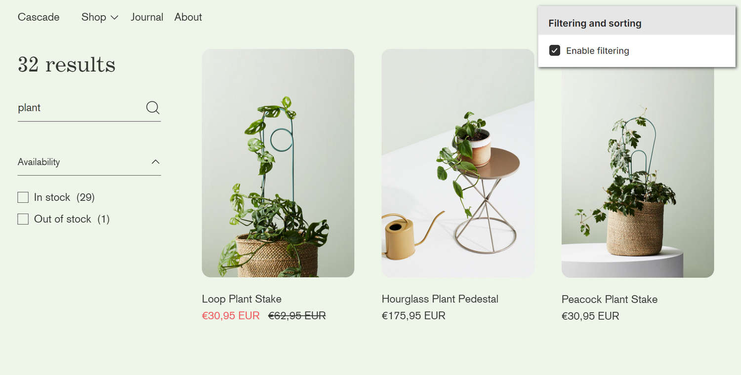 An example Search section on a store's Search page.