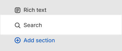 The Search section selected in Theme editor.