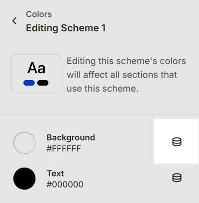 The Connect dynamic source icon, inside the Theme setting's Colors menu, in Theme editor.