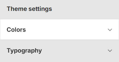 The Theme setting's Colors menu in Theme editor.
