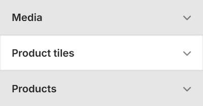 The Theme setting's Product tiles menu in Theme editor.