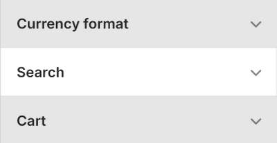 The Theme setting's Search menu in Theme editor.