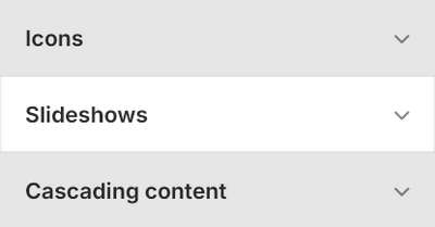 The Theme setting's Slideshows menu in Theme editor.